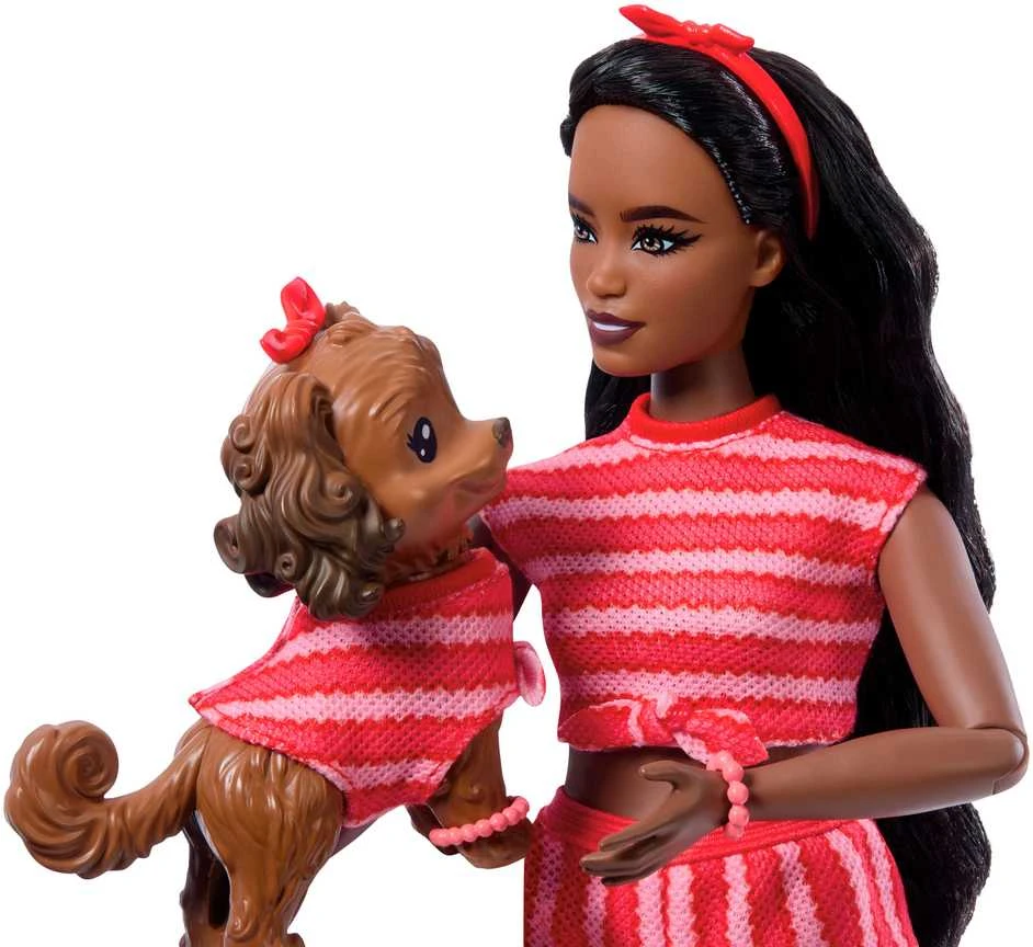 Mattel Lėlė Barbie su šuniuku dryžuotu kostiumėliu