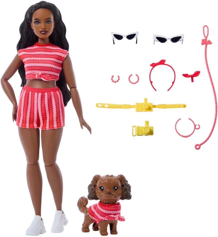Mattel Lėlė Barbie su šuniuku dryžuotu kostiumėliu