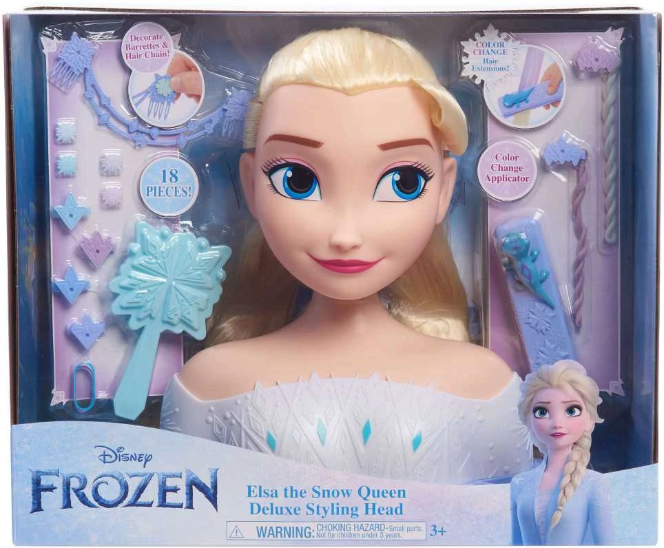 justplay Lėlė Didelė Plaukų Šukavimo Ir Formavimo Galva Prabangi Princesė Disney Elsa Frozen +priedai
