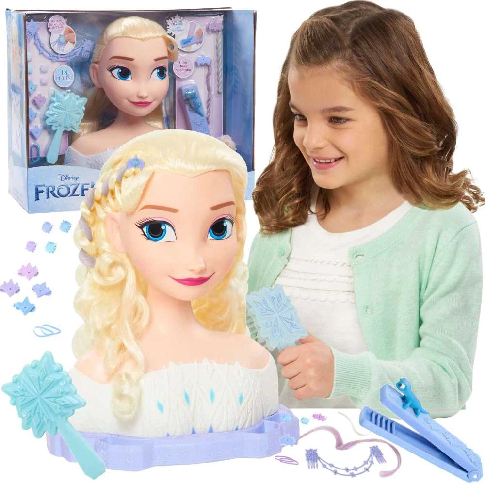 justplay Lėlė Didelė Plaukų Šukavimo Ir Formavimo Galva Prabangi Princesė Disney Elsa Frozen +priedai