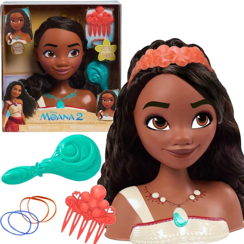 justplay Lėlė plaukų šukavimo ir formavimo galvutė Disney Princess Moana 2 Moana +priedai