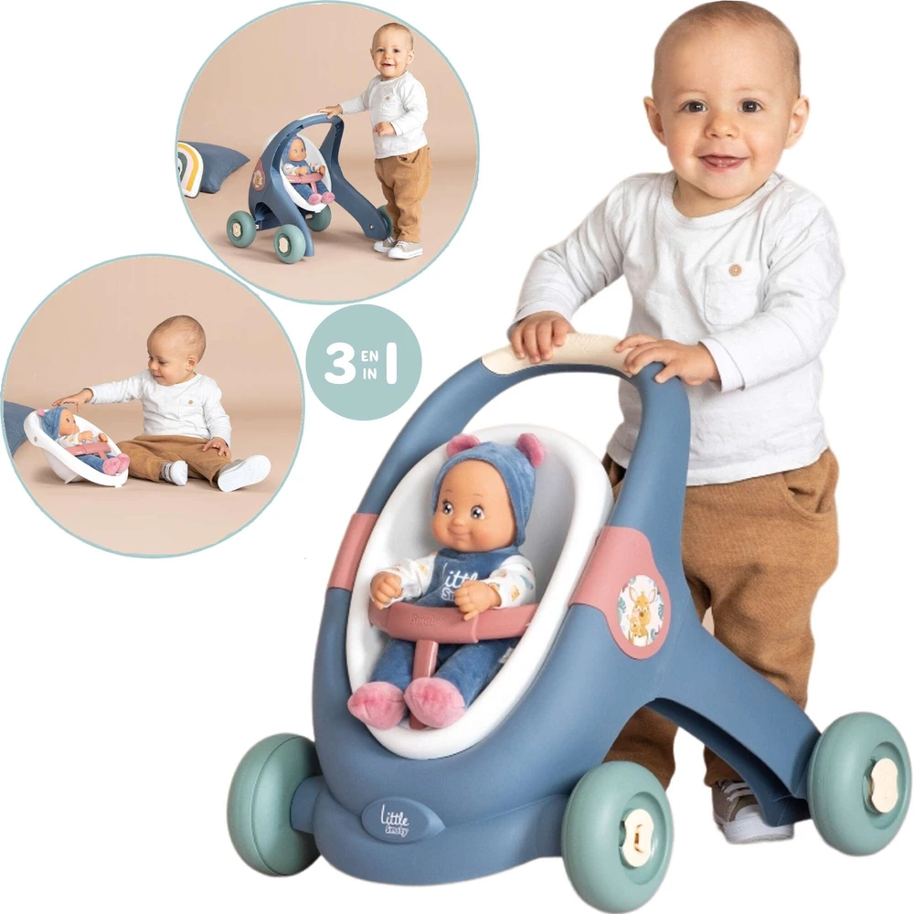 Smoby Vaikų Paspirtukas 3in1 Vežimėlis + Mergaitė Bobas