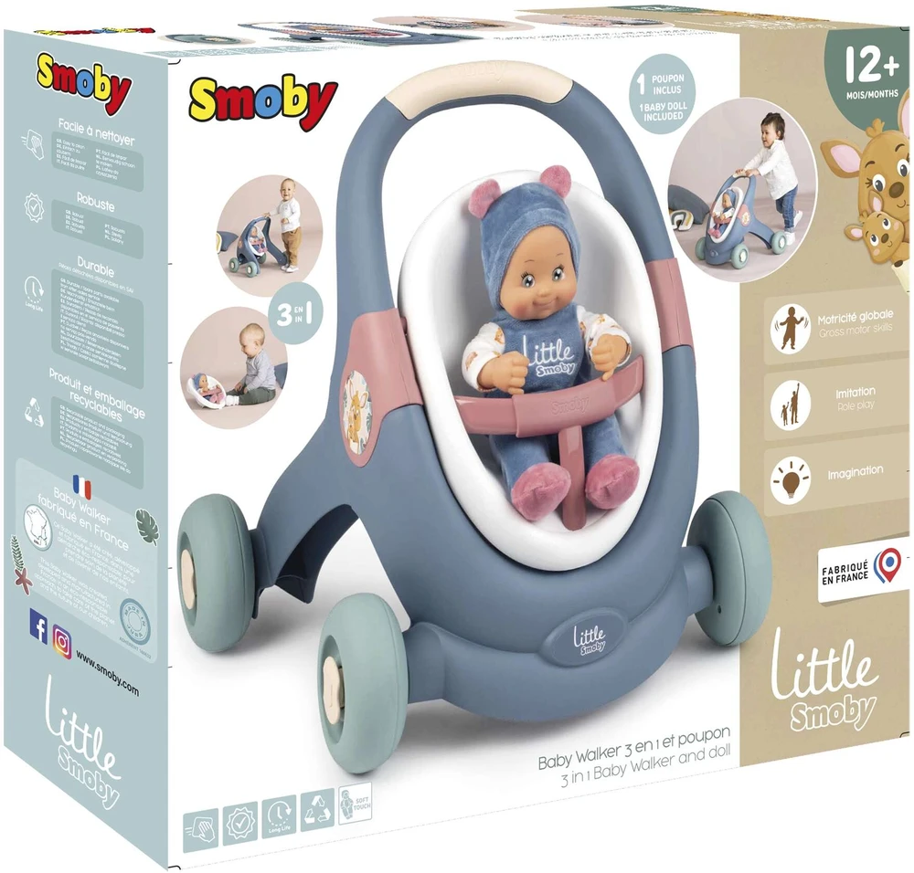 Smoby Vaikų Paspirtukas 3in1 Vežimėlis + Mergaitė Bobas