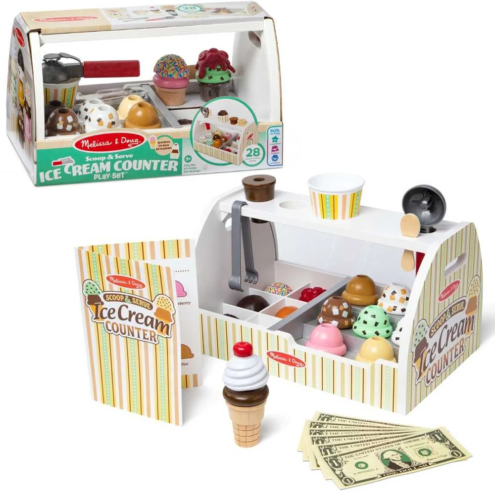 Medinė ledų parduotuvė Rinkinys vaikams Melissa & Doug 3+