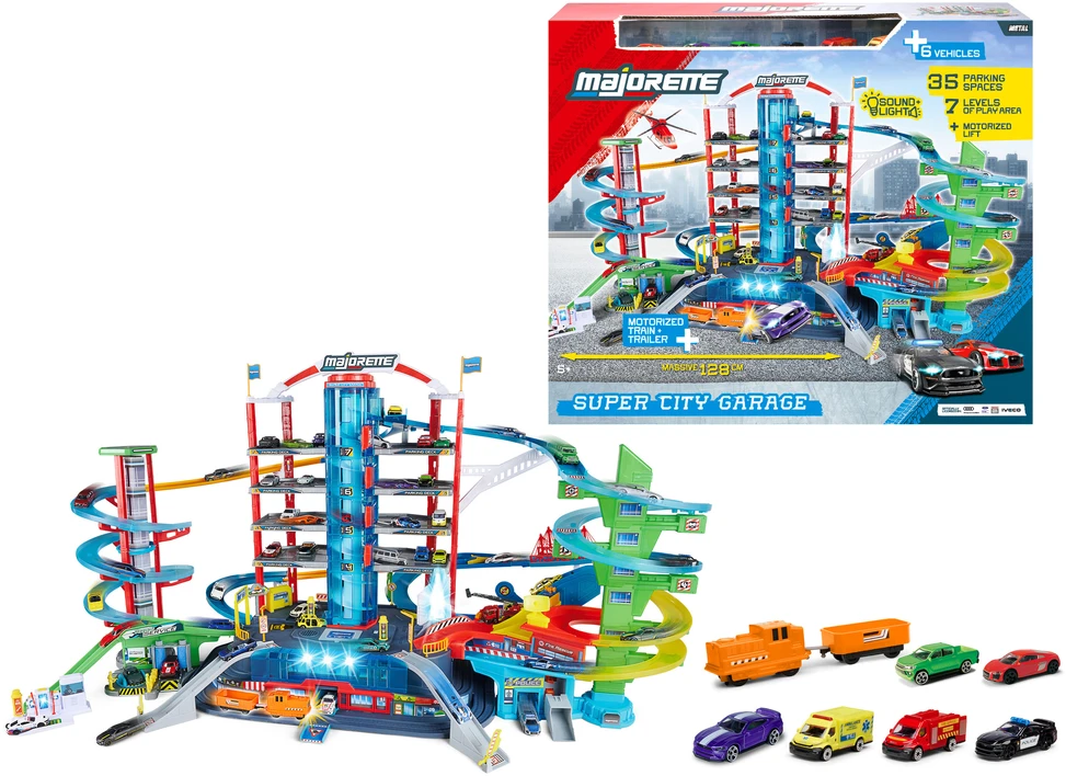 Žaislinis garažas Majorette Super City su 6 automobiliais