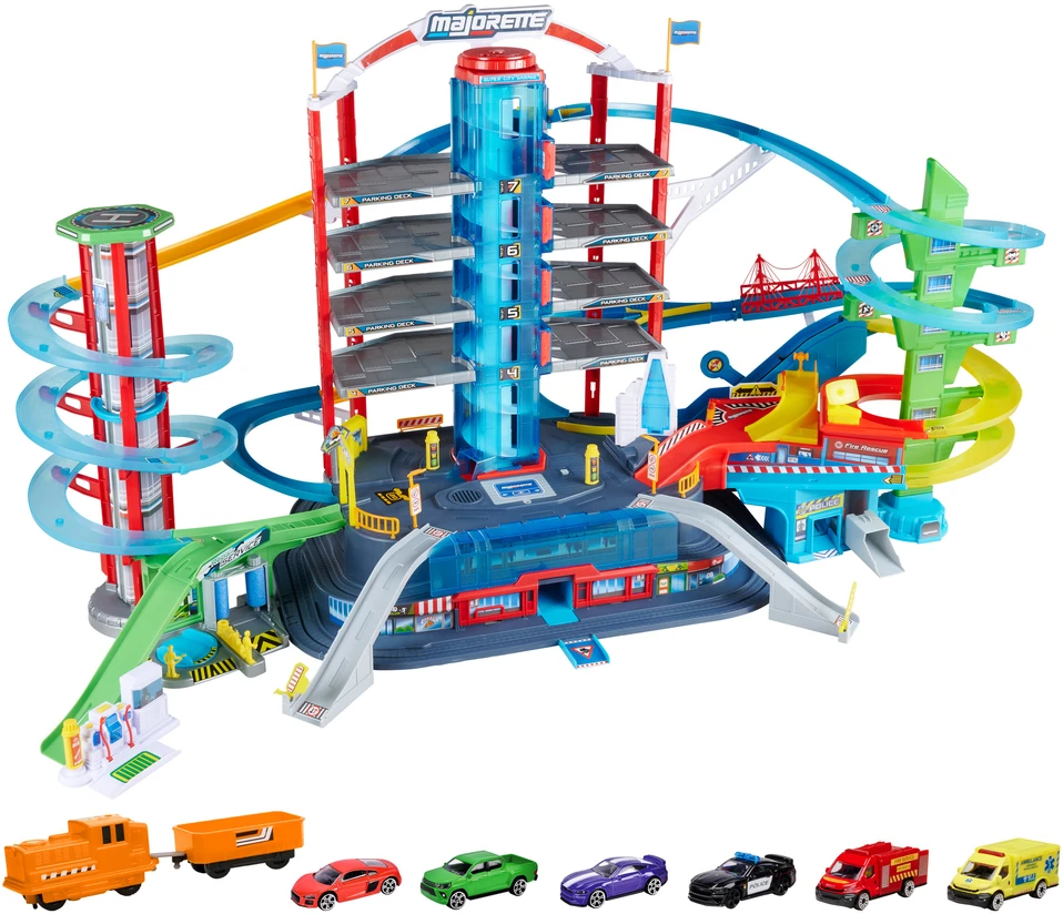 Žaislinis garažas Majorette Super City su 6 automobiliais