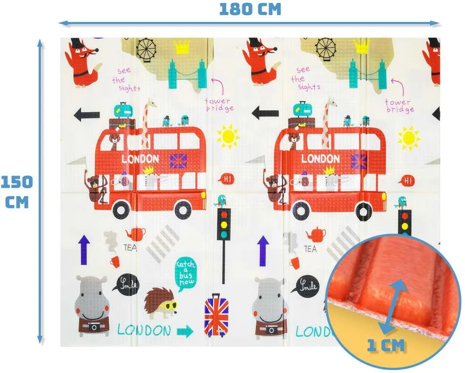 Humbi Mat dvipusis sulankstomas mokomasis XPE putplastis 180x150x1cm Londonas, autobusas, gatvės, miestas