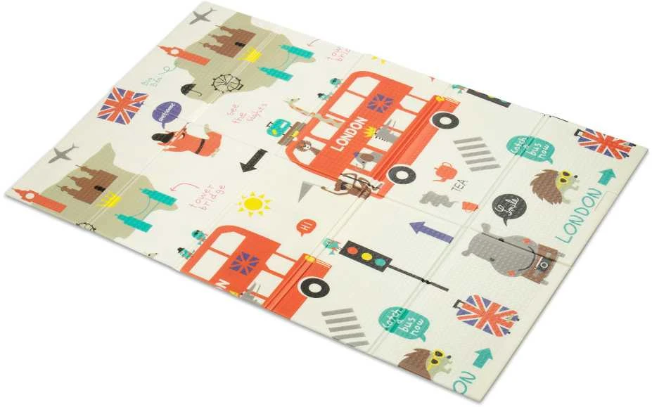Humbi Mat dvipusis sulankstomas mokomasis XPE putplastis 120x180x0,8 cm Londonas, autobusas, gatvės, miestas