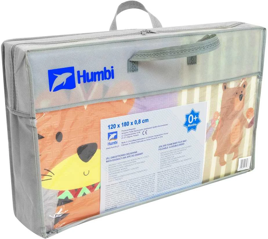 Humbi kilimėlis dvipusis sulankstomas edukacinis XPE putplasčio kilimėlis 120x180x0.8cm Gyvūnai, raidės, skaičiai, gatvės