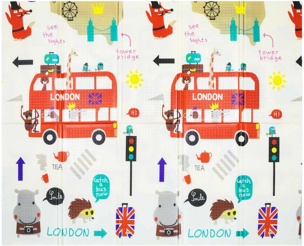 Humbi Mat dvipusis sulankstomas mokomasis XPE putplastis 180x150x1cm Londonas, autobusas, gatvės, miestas
