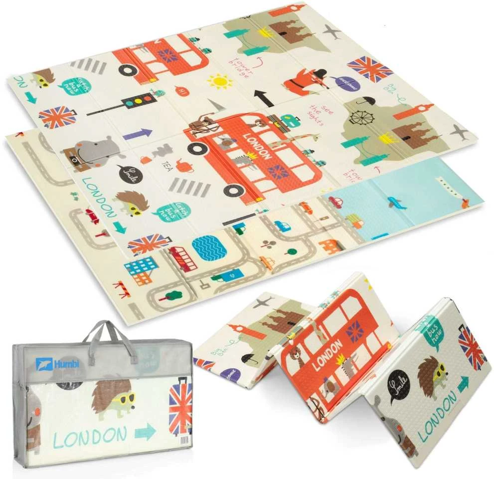 Humbi Mat dvipusis sulankstomas mokomasis XPE putplastis 120x180x0,8 cm Londonas, autobusas, gatvės, miestas