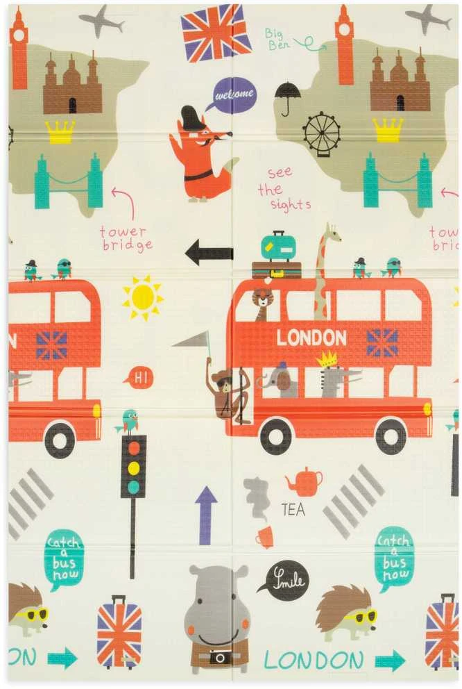Humbi Mat dvipusis sulankstomas mokomasis XPE putplastis 120x180x0,8 cm Londonas, autobusas, gatvės, miestas