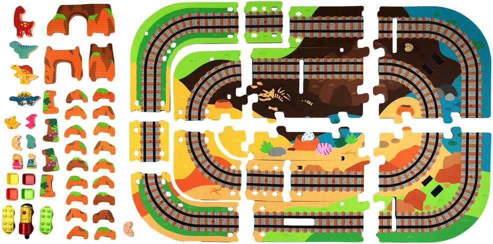 Prabangus 3D putplasčio kilimėlis „Park Dinozaurów“ – edukacinis rinkinys 61 elementas 3in1 Dino Park