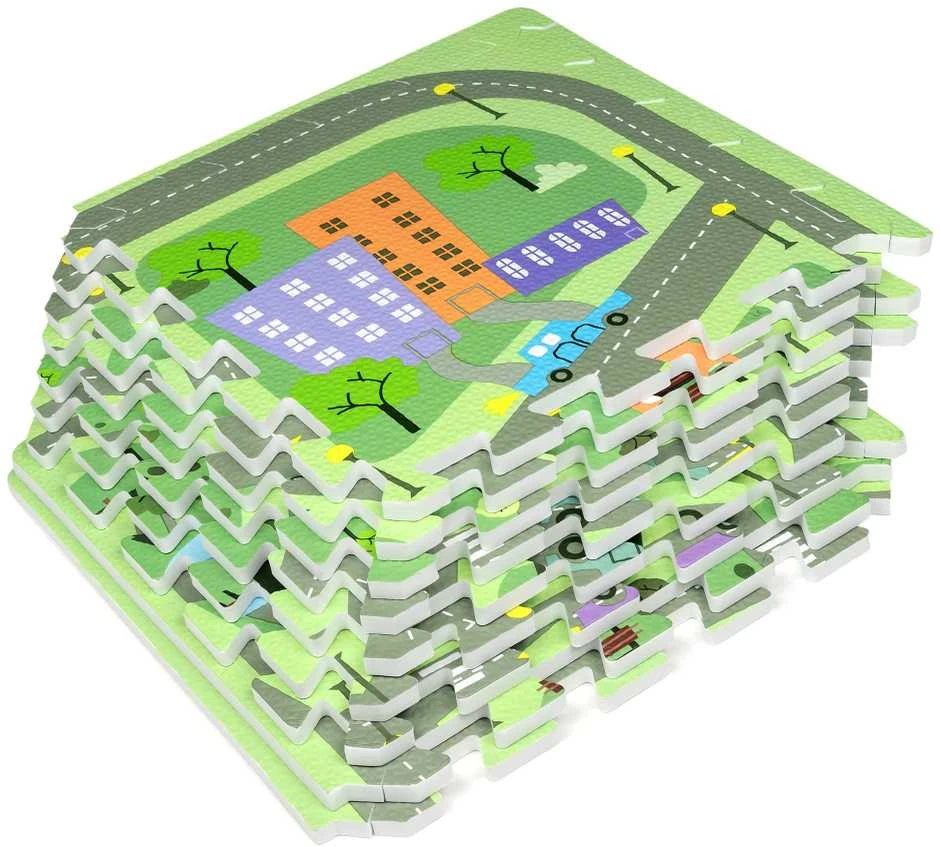 Achoka Mokomasis grindų kilimėlis 90x90 Storo putplasčio dėlionė 9 vnt. Humbi City gatvės Miesto miesto keliai