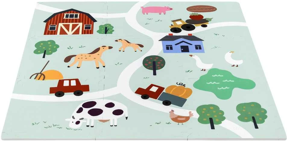 Achoka Mokomasis grindų kilimėlis 90x90 Storo putplasčio dėlionė 9 vnt. Humbi Farm Village Farm Pets