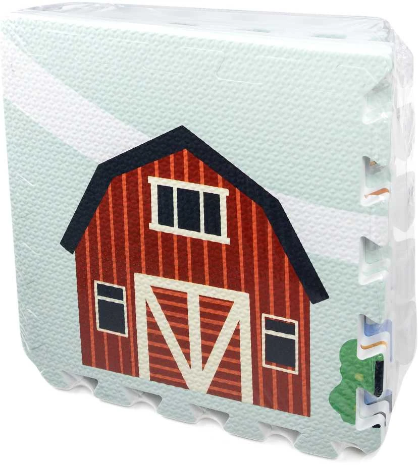 Achoka Mokomasis grindų kilimėlis 90x90 Storo putplasčio dėlionė 9 vnt. Humbi Farm Village Farm Pets