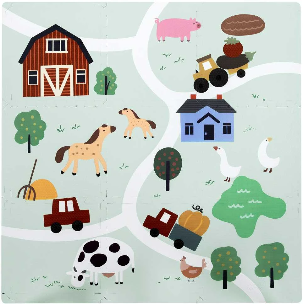 Achoka Mokomasis grindų kilimėlis 90x90 Storo putplasčio dėlionė 9 vnt. Humbi Farm Village Farm Pets