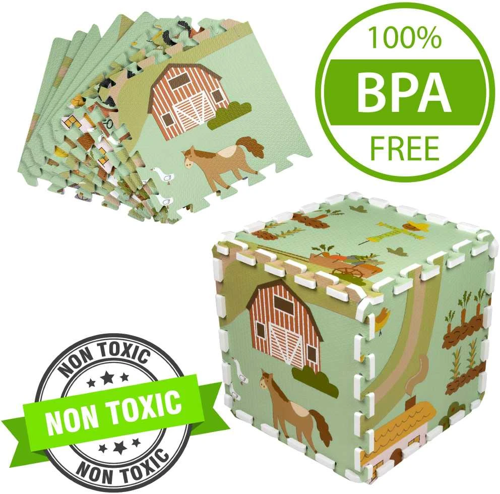 Achoka Mokomasis grindų kilimėlis 90x90 Storo putplasčio dėlionė 9 vnt. Humbi Kaimo keliai Kaimo gatvės Farm Farm