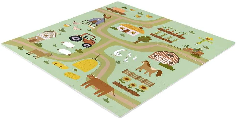 Achoka Mokomasis grindų kilimėlis 90x90 Storo putplasčio dėlionė 9 vnt. Humbi Kaimo keliai Kaimo gatvės Farm Farm
