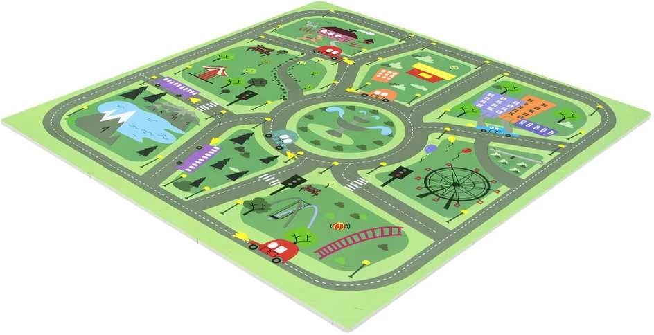 Achoka Mokomasis grindų kilimėlis 90x90 Storo putplasčio dėlionė 9 vnt. Humbi City gatvės Miesto miesto keliai
