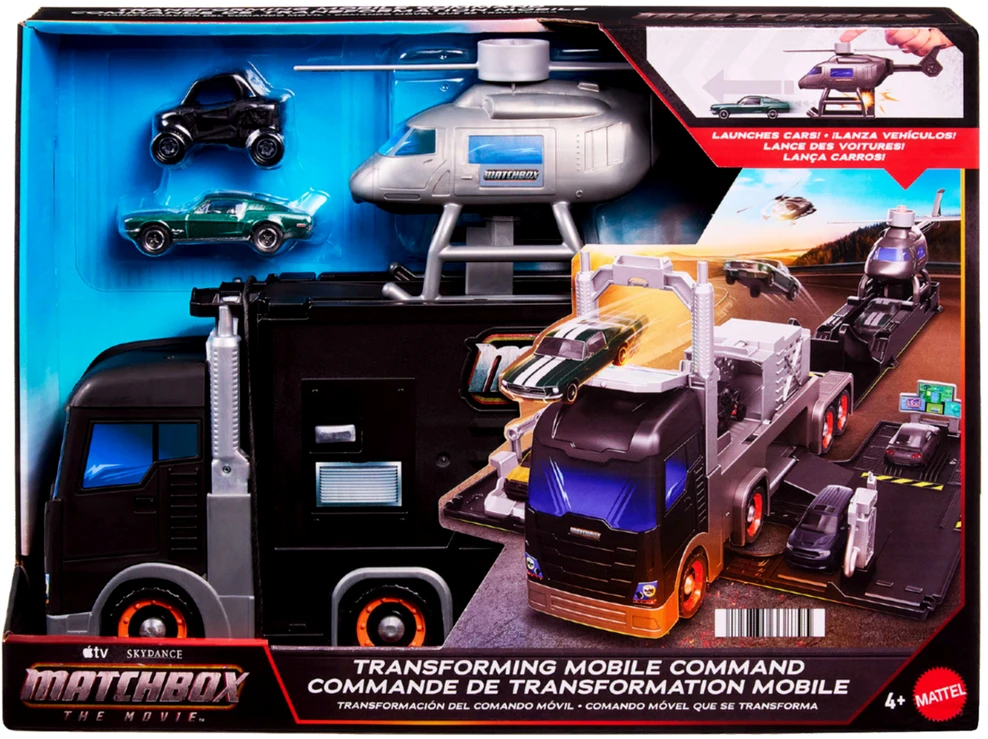 Mattel „Matchbox The Movie“ transformuojanti mobili komandinė bazė Sunkvežimis + sraigtasparnis + 2 transporto priemonės