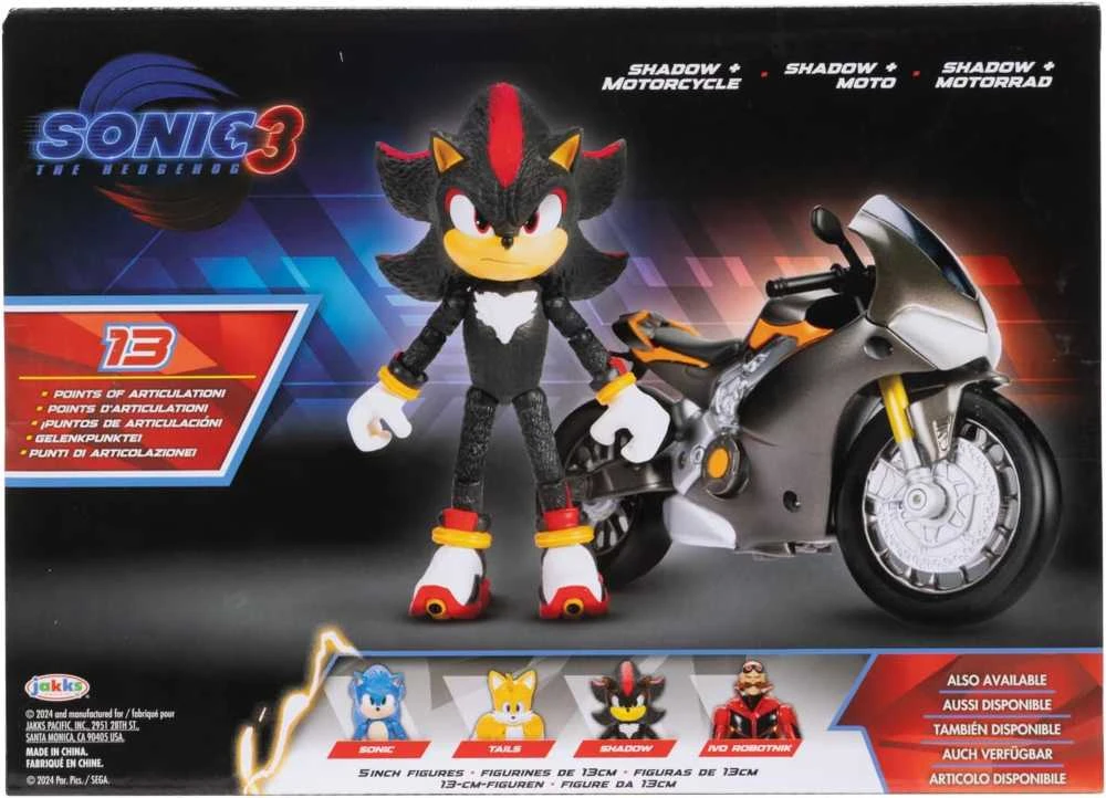 Jakks Pacific „Sonic 3“ filmas – 5 colių šešėlio figūrėlė su motociklu (424064)