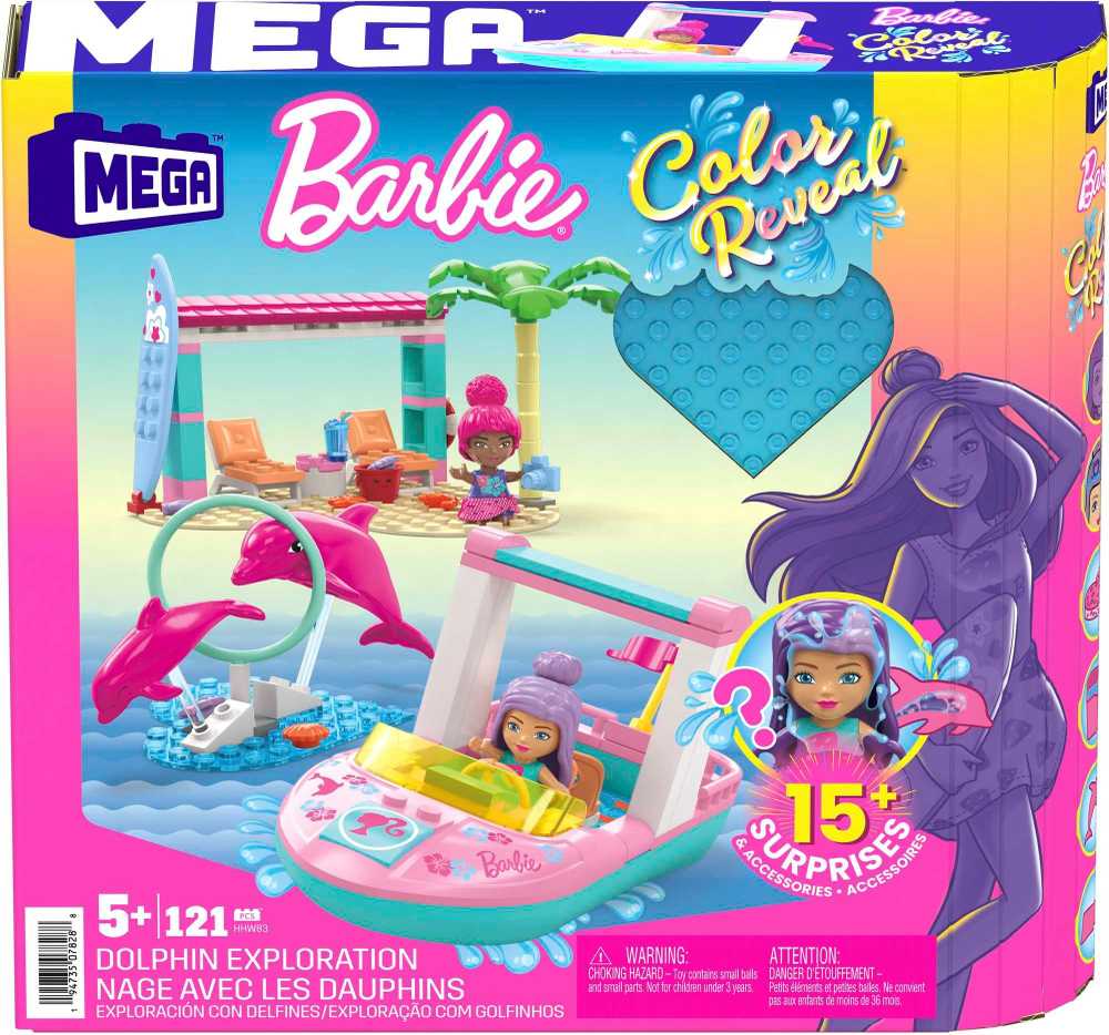 Mega Bloks Mattel 121 dalių MEGA Barbie spalvų atskleidimo blokeliai Nuotykių su delfinais už5425