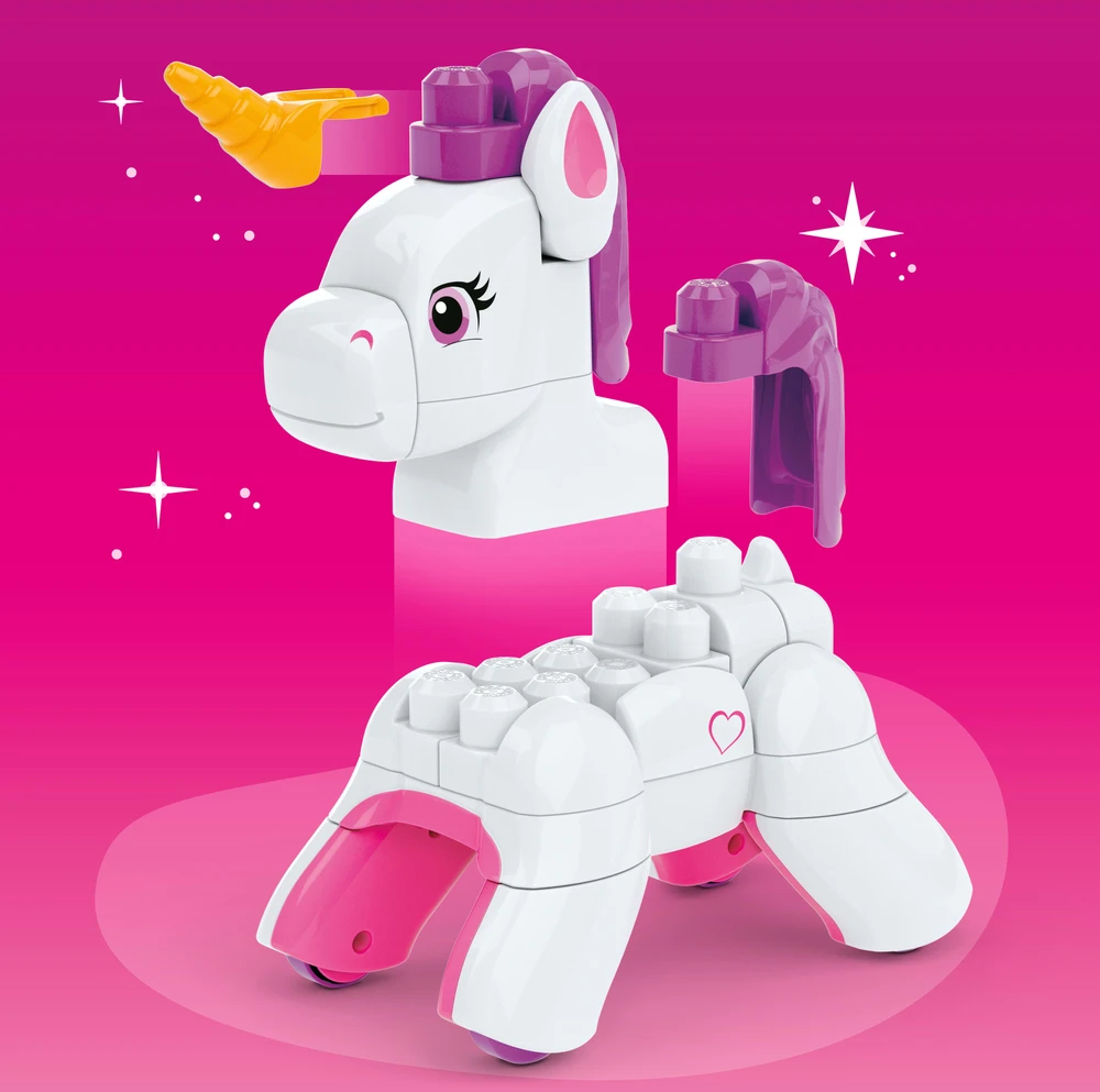 Mattel MEGA BLOKS BUILD AND ENCHANT 3 in 1 vienaragio konstruktorius (JKG36)