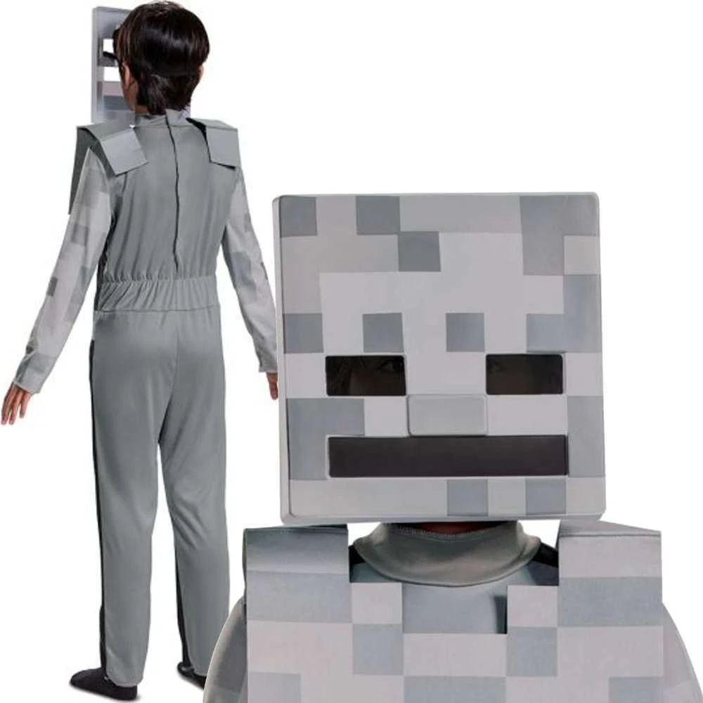 Minecraft karnavalinis kostiumas berniukui Skeleton Baltas Skeleton kostiumo maskuoklis 110-122 cm (4-6 metai)