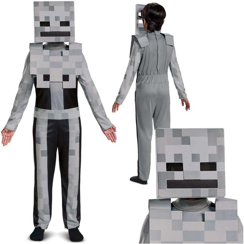 Minecraft karnavalinis kostiumas berniukui Skeleton Baltas Skeleton kostiumo maskuoklis 110-122 cm (4-6 metai)