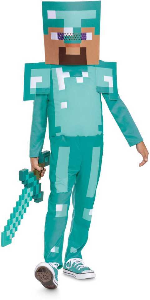 „Minecraft“ karnavalinis kostiumas Steve'as deimantinio šarvų kostiume, 127–136 cm (7–8 metai)