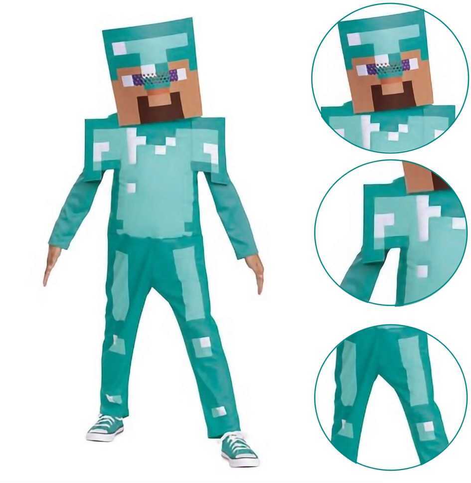 „Minecraft“ karnavalinis kostiumas Steve'as deimantinio šarvų kostiume, 127–136 cm (7–8 metai)
