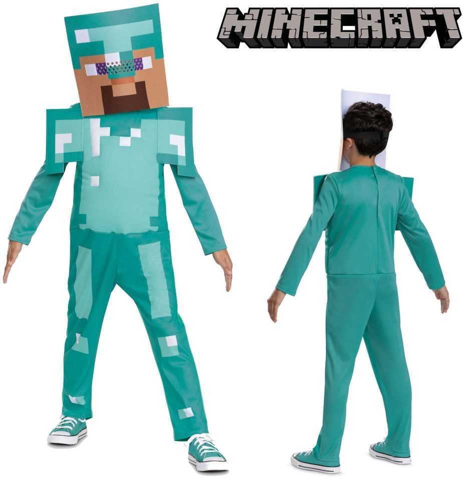 „Minecraft“ karnavalinis kostiumas Steve'as deimantinio šarvų kostiume, 127–136 cm (7–8 metai)