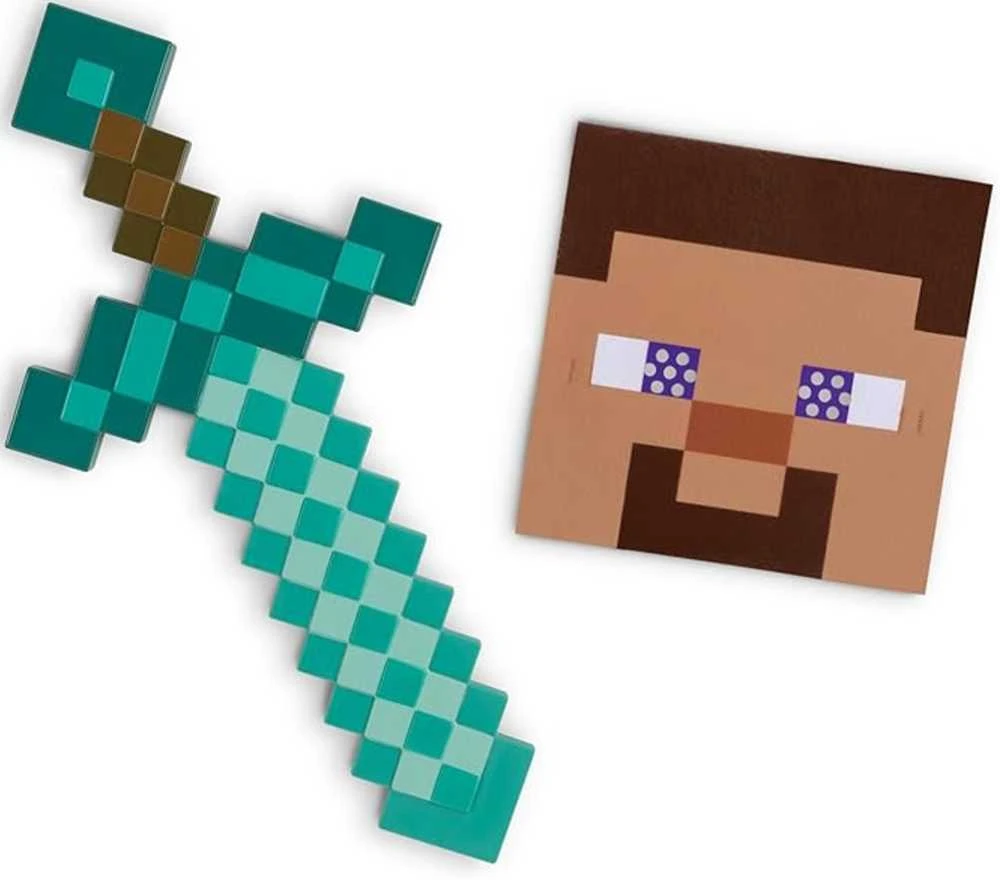 Disguise Minecraft Helovino kostiumas, karnavalinis kostiumų rinkinys deimantinis kardas + Steve'o kaukė
