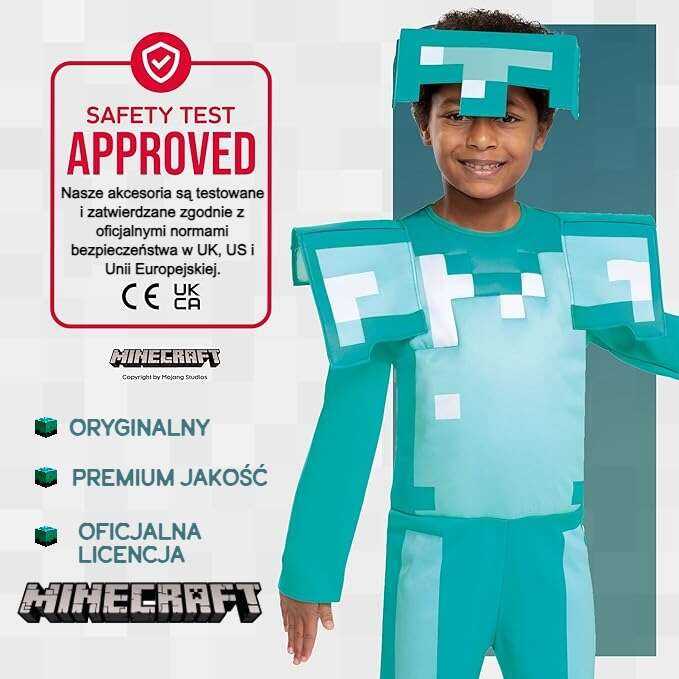 Disguise Minecraft kostiumas, karnavalinis kostiumas deimantiniai šarvai 127-136 cm (7-8 metų amžiaus)