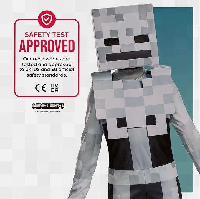 Minecraft karnavalinis kostiumas berniukui Skeleton Baltas Skeleton kostiumo maskuoklis 110-122 cm (4-6 metai)