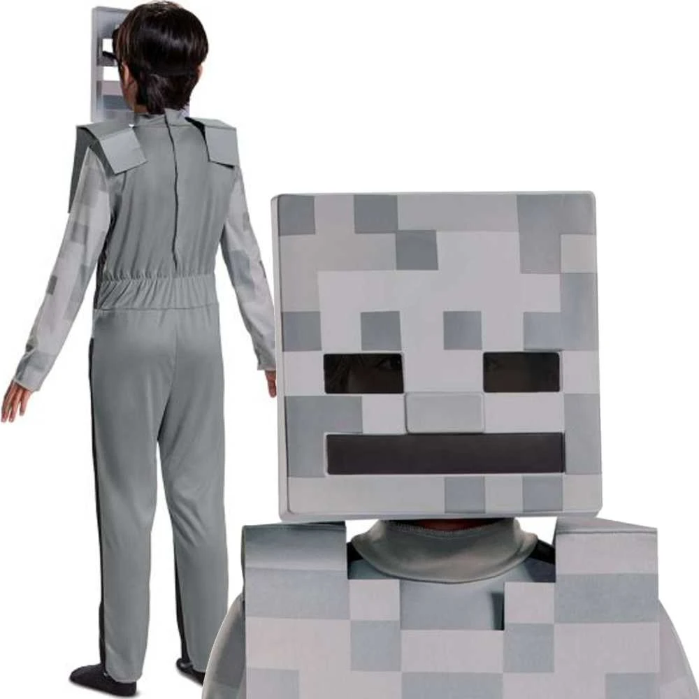 Minecraft karnavalinis kostiumas berniukui Skeleton Baltas Skeleton kostiumo maskuoklis 110-122 cm (4-6 metai)