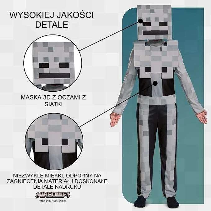 Minecraft karnavalinis kostiumas berniukui Skeleton Baltas Skeleton kostiumo maskuoklis 110-122 cm (4-6 metai)