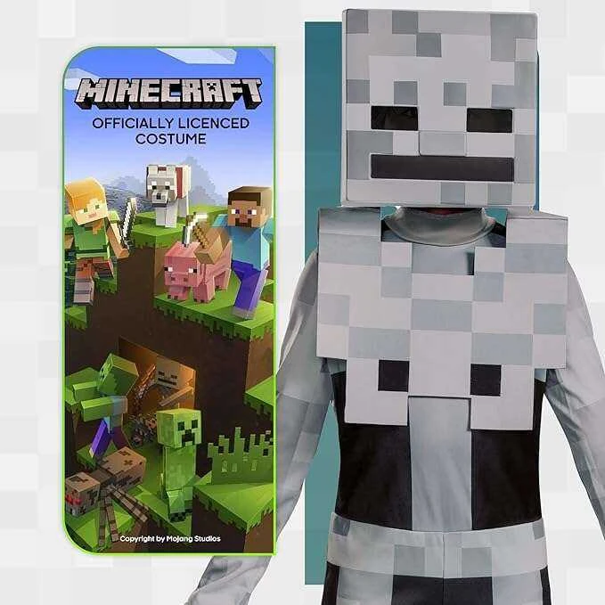 Minecraft karnavalinis kostiumas berniukui Skeleton Baltas Skeleton kostiumo maskuoklis 110-122 cm (4-6 metai)
