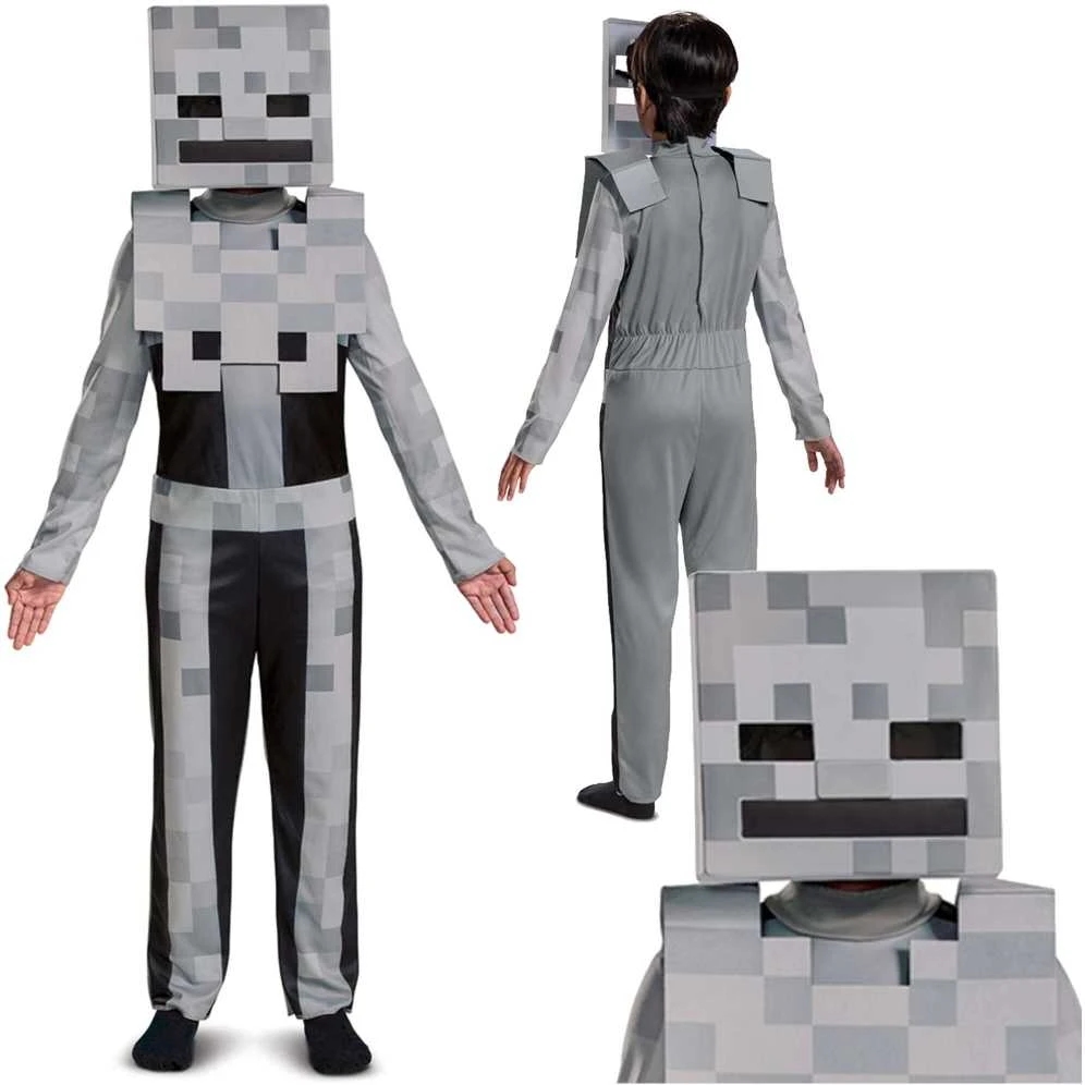 Minecraft karnavalinis kostiumas berniukui Skeleton Baltas Skeleton kostiumo maskuoklis 110-122 cm (4-6 metai)