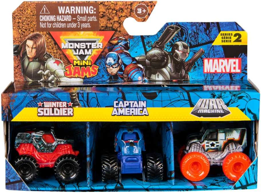 „Monster Jam“ žaislas 3 dalių rinkinys „Mini Jam“ Marvel Winter Soldier Kapitonas Amerika Karo mašina 1:87