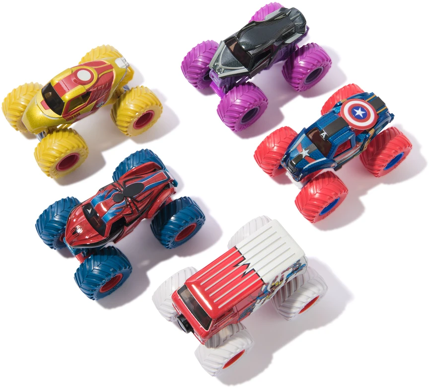 Monster Jam 5 transporto priemonių rinkinys Monster Truck Marvel Heroes 1:64