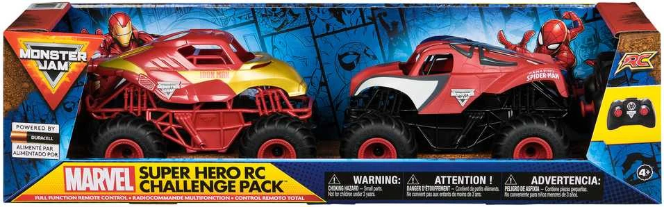 Monster Jam dviejų nuotoliniu būdu valdomų transporto priemonių rinkinys Monster Jam 1:24 „Marvel Super Hero Challenge RC“