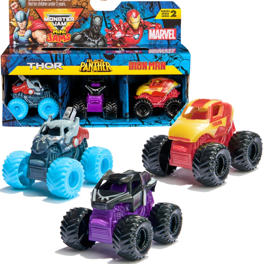 „Monster Jam“ žaislai 3 dalių rinkinys „Mini Jam“ Marvel Thor Juodoji pantera Geležinė Man