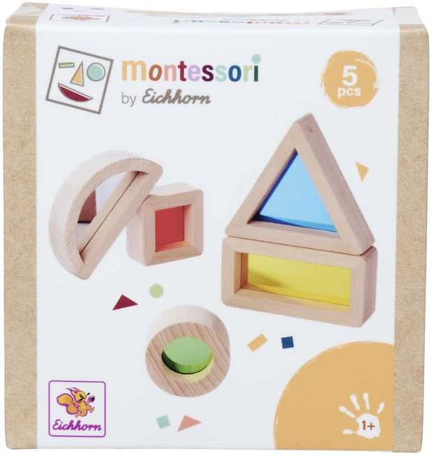 Simba Montessori mediniai spalvingi kaladėlės, įvairios formos, 5 elementai