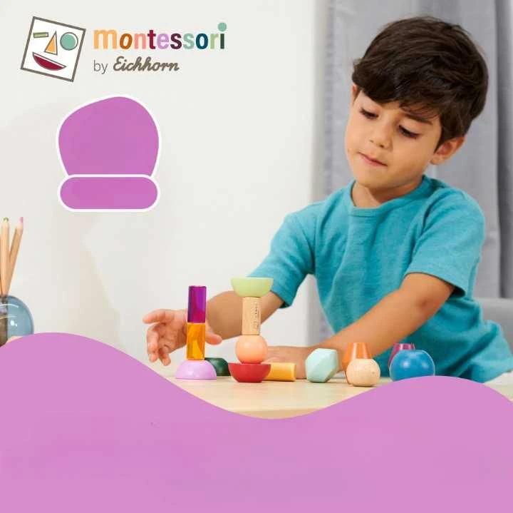 Montessori mediniai figūrėlių bokštai, 16 spalvingų detalių