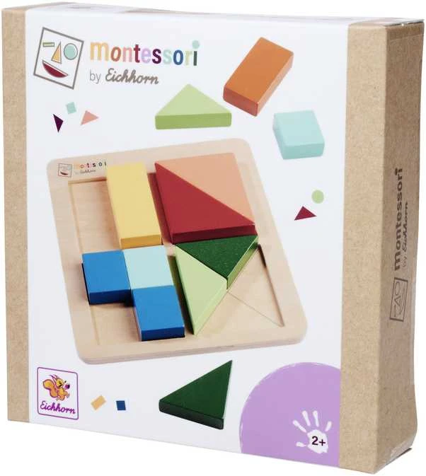 Levenya Medinė dėlionė „Montessori“, 13 detalių, kvadratai, trikampiai, stačiakampiai
