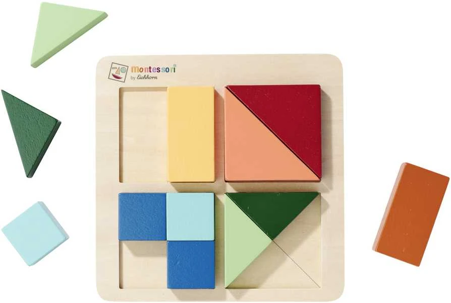 Levenya Medinė dėlionė „Montessori“, 13 detalių, kvadratai, trikampiai, stačiakampiai