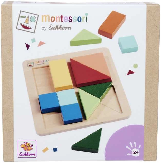 Levenya Medinė dėlionė „Montessori“, 13 detalių, kvadratai, trikampiai, stačiakampiai
