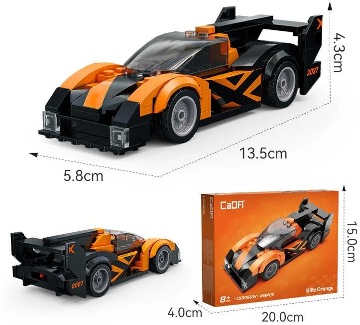 CaDA konstruktoriaus kaladėlės „Racer Blitz Oranžinis“ lenktyninis automobilis, 163 detalės